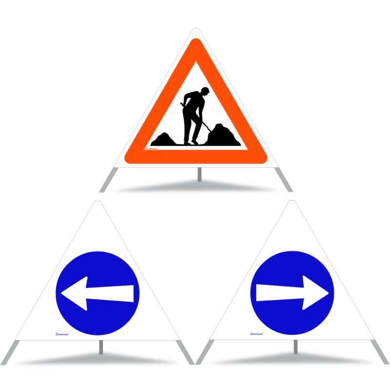 TRIOPAN Faltsignal 90 Tagesleuchtend Kombi mit Etui (Baustelle - Fahrtrichtung links - Fahrtrichtung rechts)