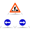 TRIOPAN Faltsignal 90 Tagesleuchtend Kombi mit Etui (Baustelle - Fahrtrichtung links - Fahrtrichtung rechts)