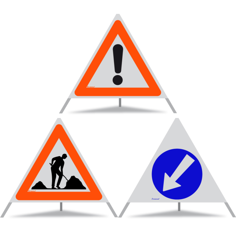 TRIOPAN Faltsignal 90 Kombi R1 Reflektierend mit Etui (Andere Gefahren - Baustelle - Links umfahren)