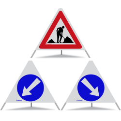 TRIOPAN Faltsignal 60 Kombi mit R2 Retro-reflektierend Etui (Baustelle - Links umfahren - Rechts umfahren)