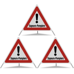 TRIOPAN Faltsignal 90 R2 Retro-reflektierend mit Etui (3x Sapeurs-Pompiers)