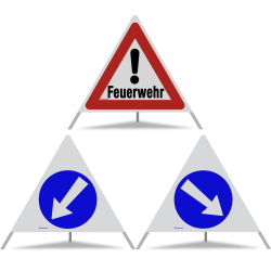 TRIOPAN Faltsignal 90 R2 Retro-reflektierend Kombi mit Etui (Feuerwehr - Links umfahren - Rechts umfahren)