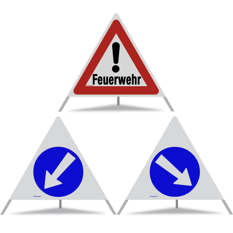 TRIOPAN Faltsignal 90 R2 Retro-reflektierend Kombi mit Etui (Feuerwehr - Links umfahren - Rechts umfahren)