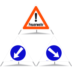TRIOPAN Faltsignal 90 Tagesleuchtend Kombi mit Etui (Feuerwehr - Links umfahren - Rechts umfahren)