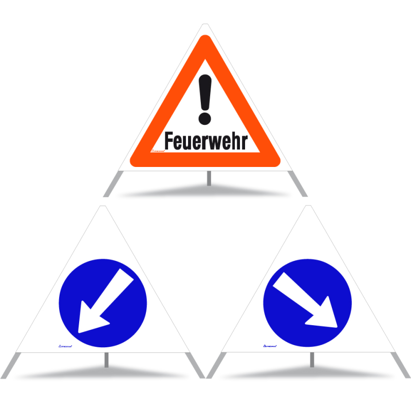 TRIOPAN Faltsignal 90 Tagesleuchtend Kombi mit Etui (Feuerwehr - Links umfahren - Rechts umfahren)