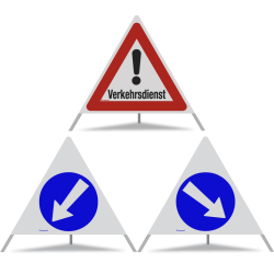 TRIOPAN Faltsignal 90 R2 Retro-reflektierend Kombi mit Etui (Verkehrsdienst - Links umfahren - Rechts umfahren)