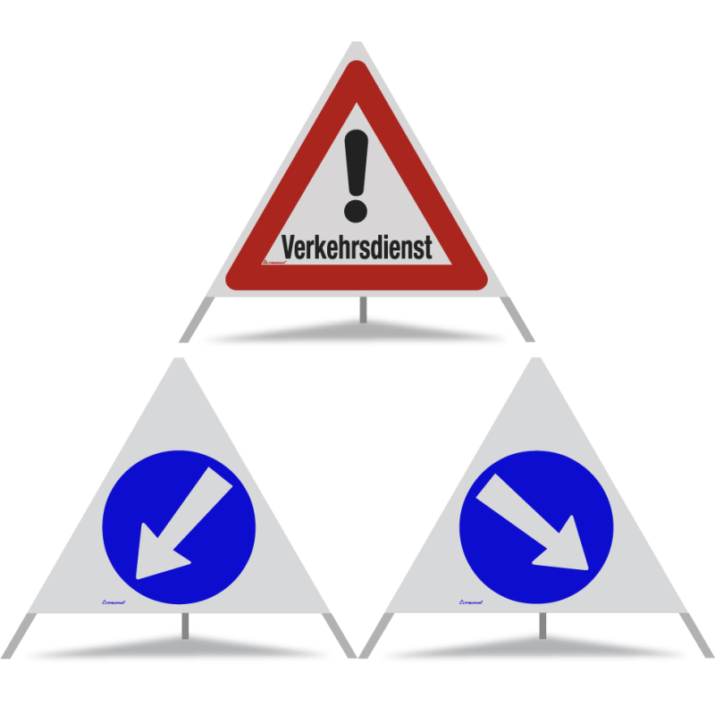 TRIOPAN Faltsignal 90 R2 Retro-reflektierend Kombi mit Etui (Verkehrsdienst - Links umfahren - Rechts umfahren)