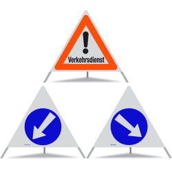 TRIOPAN Faltsignal 90 R1 Reflektierend Kombi mit Etui (Verkehrsdienst - Links umfahren - Rechts umfahren)