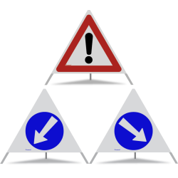 TRIOPAN Faltsignal 90 R2 Retro-reflektierend Kombi mit Etui (Andere Gefahren - Links umfahren - Rechts umfahren)