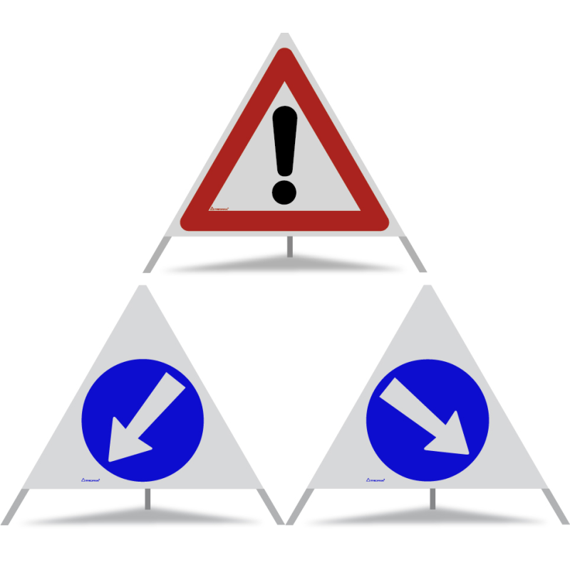 TRIOPAN Faltsignal 90 R2 Retro-reflektierend Kombi mit Etui (Andere Gefahren - Links umfahren - Rechts umfahren)