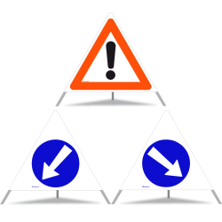 TRIOPAN Faltsignal 90 Tagesleuchtend Kombi mit Etui (Andere Gefahren - Links umfahren - Rechts umfahren)
