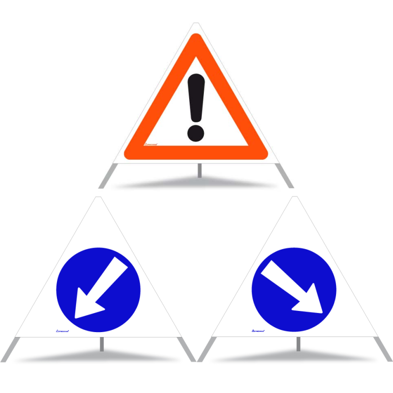 TRIOPAN Faltsignal 90 Tagesleuchtend Kombi mit Etui (Andere Gefahren - Links umfahren - Rechts umfahren)