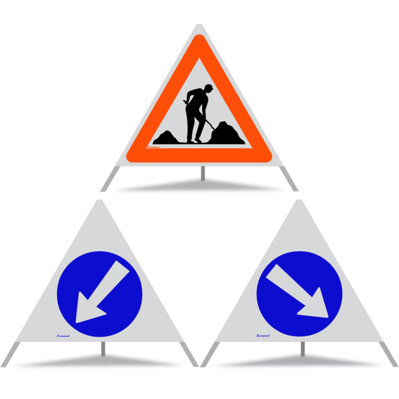 TRIOPAN Faltsignal 90 R1 Reflektierend Kombi mit Etui (Baustelle - Links umfahren - Rechts umfahren)