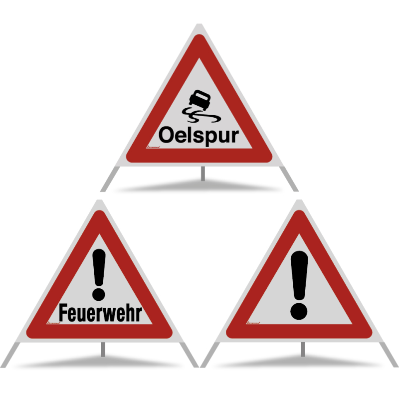 TRIOPAN Faltsignal 90 R2 Retro-reflektierend Kombi mit Etui (Oelspur - Feuerwehr - Andere Gefahren)