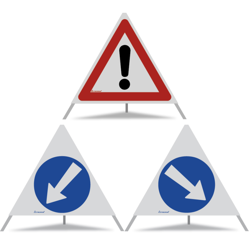 TRIOPAN Faltsignal 70 R2 Retro-reflektierend Kombi mit Etui (Andere Gefahren - Links umfahren - Rechts umfahren)