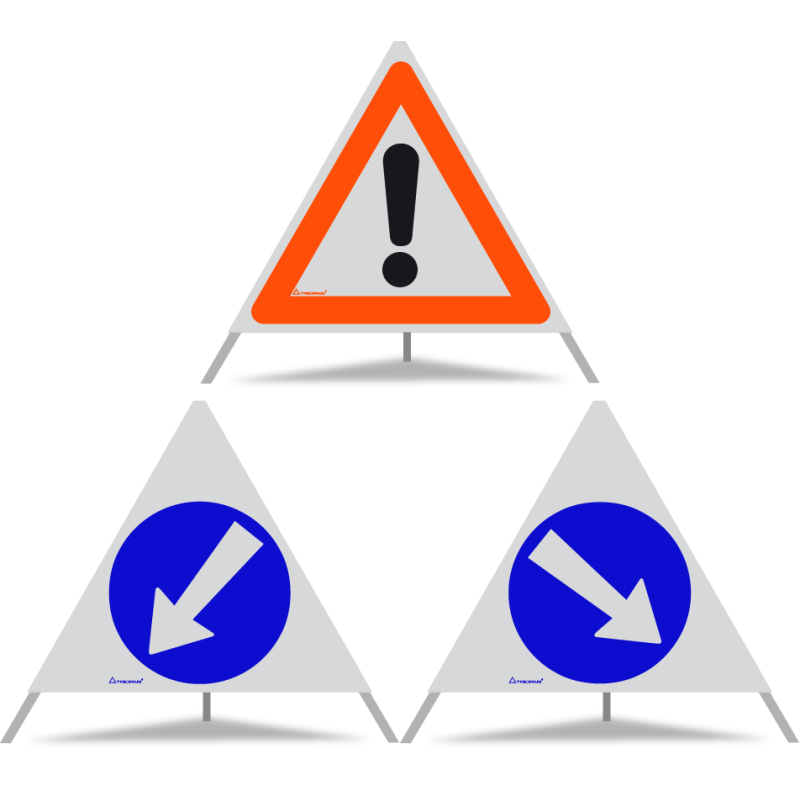 TRIOPAN Faltsignal 70 R1 Reflektierend Kombi mit Etui (Andere Gefahren - Links umfahren - Rechts umfahren)