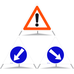 TRIOPAN Faltsignal 70 Tagesleuchtend Kombi mit Etui (Andere Gefahren - Links umfahren - Rechts umfahren)