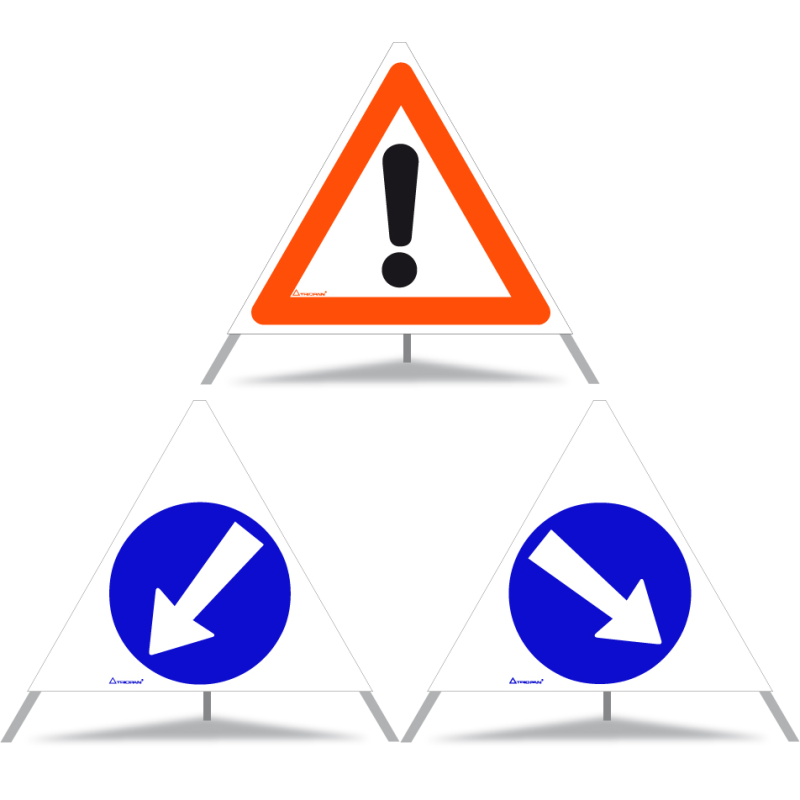 TRIOPAN Faltsignal 70 Tagesleuchtend Kombi mit Etui (Andere Gefahren - Links umfahren - Rechts umfahren)