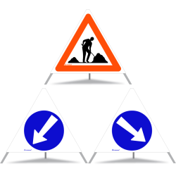 TRIOPAN Faltsignal 70 Tagesleuchtend Kombi mit Etui (Baustelle - Links umfahren - Rechts umfahren)