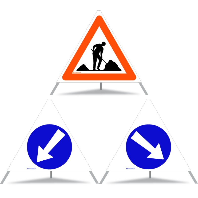 TRIOPAN Faltsignal 70 Tagesleuchtend Kombi mit Etui (Baustelle - Links umfahren - Rechts umfahren)