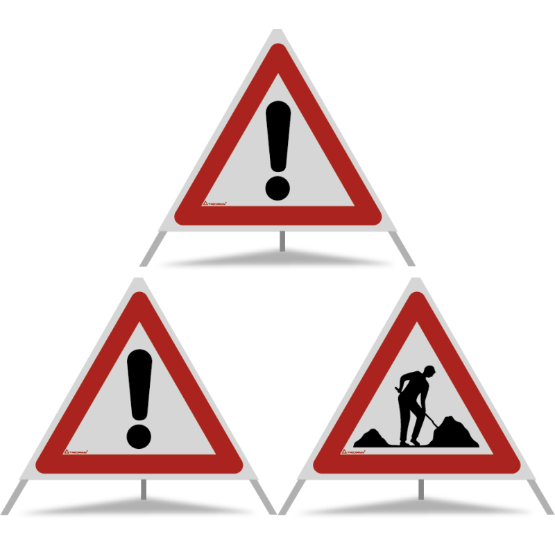 TRIOPAN Faltsignal 70 R2 Retro-reflektierend Kombi mit Etui (2x Andere Gefahren - Baustelle)
