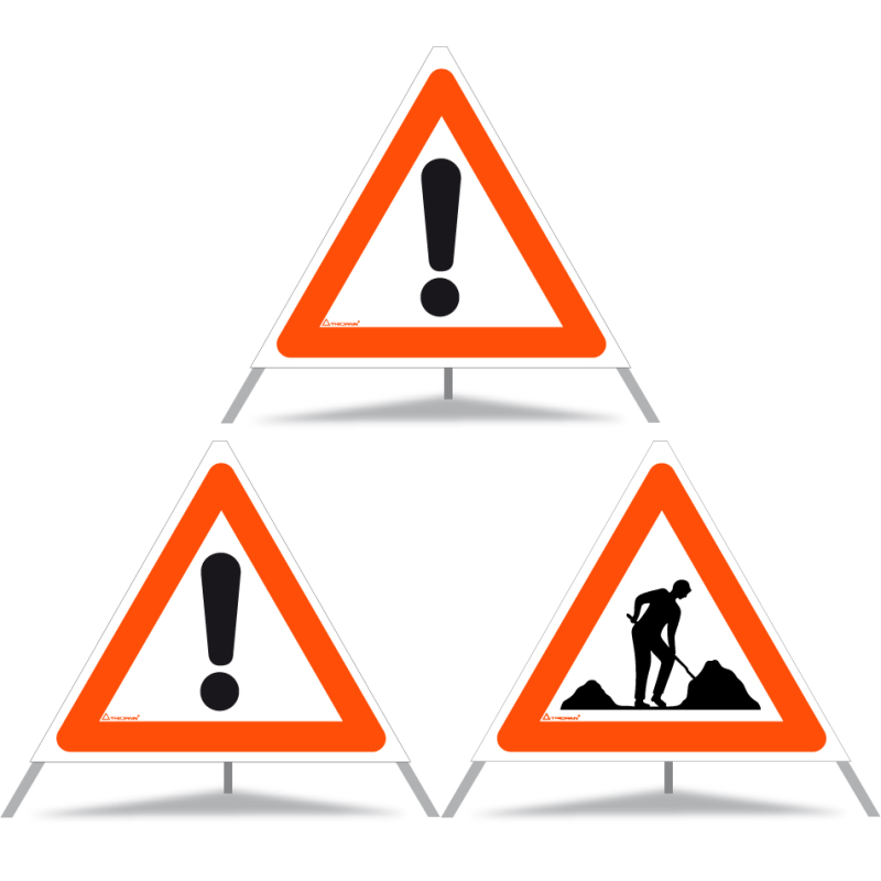 TRIOPAN Faltsignal 70 Tagesleuchtend Kombi mit Etui (2x Andere Gefahren - Baustelle)