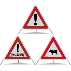 TRIOPAN Faltsignal 60 R2 Retro-reflektierend Kombi mit Etui (Andere Gefahren - Holzschlag - Kuhsymbol)