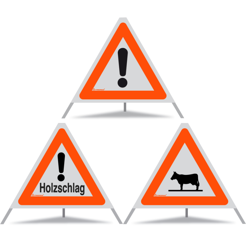 TRIOPAN Faltsignal 60 R1 Reflektierend Kombi mit Etui (Andere Gefahren - Holzschlag - Tiere)