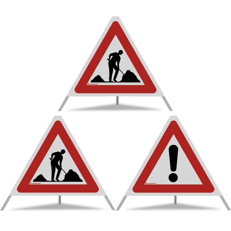 TRIOPAN Faltsignal 60 R2 Retro-reflektierend Kombi mit Etui (2x Baustelle - Andere Gefahren)