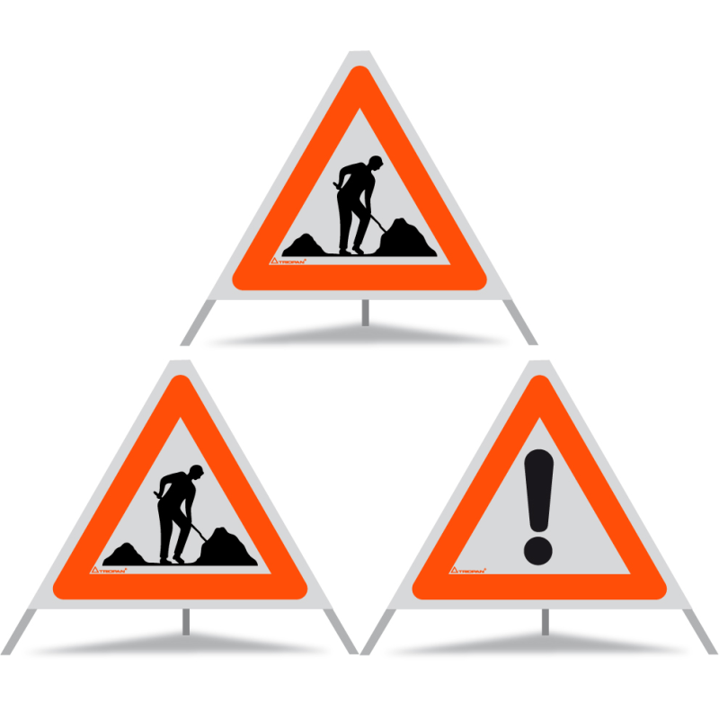 TRIOPAN Faltsignal 60 R1 Reflektierend Kombi mit Etui (2x Baustelle - Andere Gefahren)