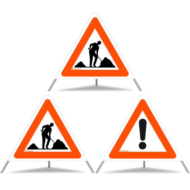 TRIOPAN Faltsignal 60 Tagesleuchtend Kombi mit Etui (2x Baustelle - Andere Gefahren)