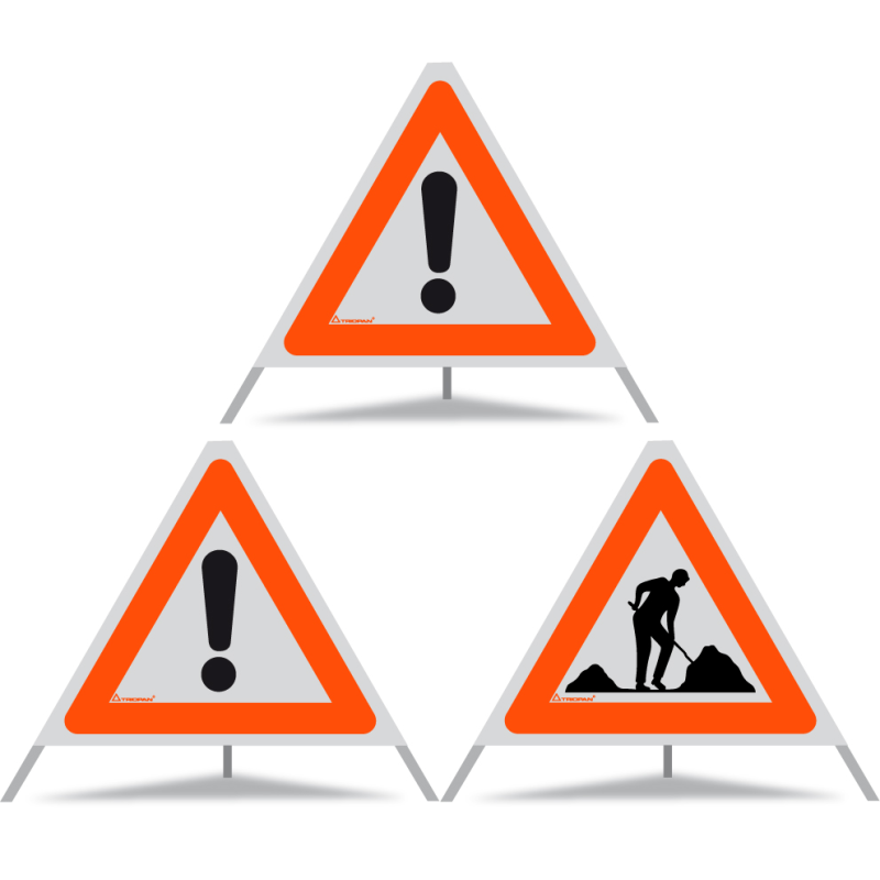 TRIOPAN Faltsignal 60 R1 Reflektierend Kombi mit Etui (2x Andere Gefahren - Baustelle)