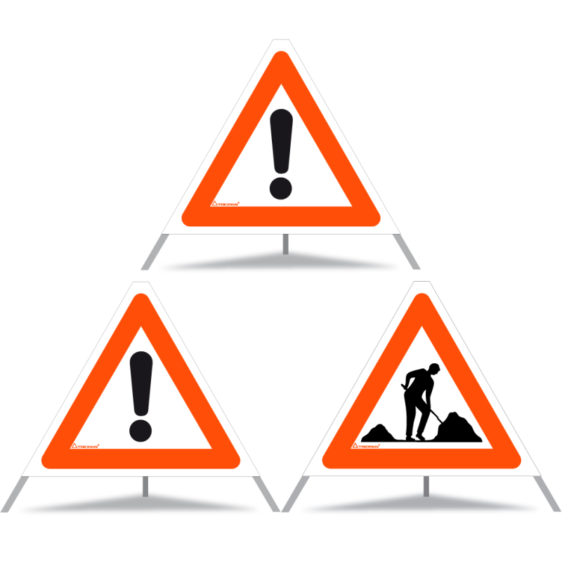 TRIOPAN Faltsignal 60 Tagesleuchtend Kombi mit Etui (2x Andere Gefahren - Baustelle)