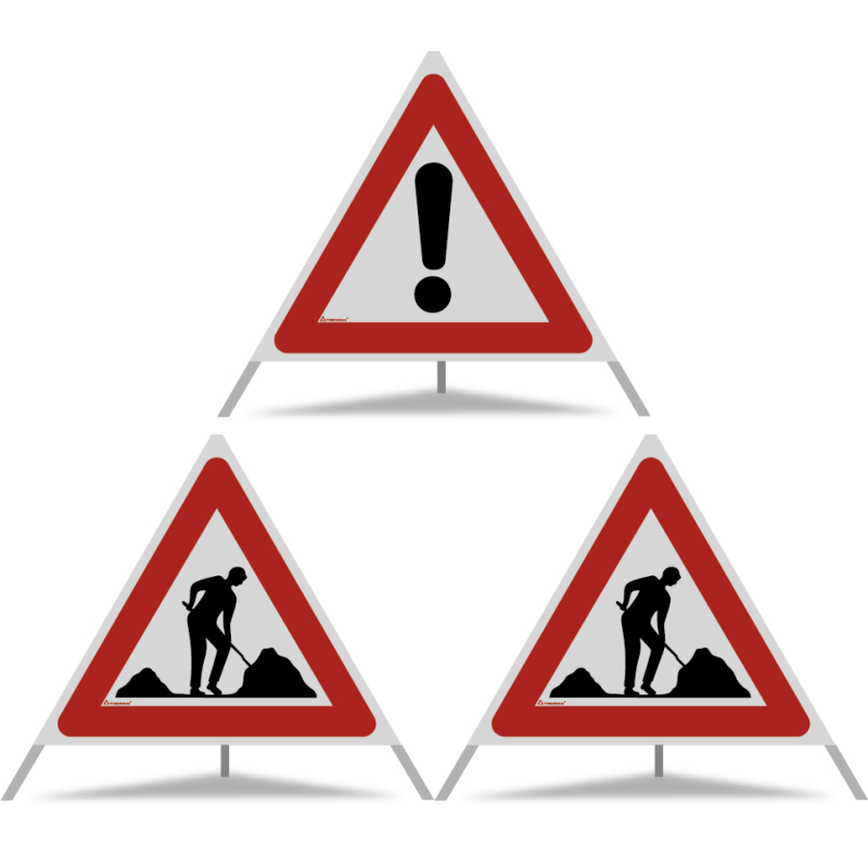 TRIOPAN Faltsignal 90 R2 Retro-reflektierend Kombi mit Etui (2x Baustelle - Andere Gefahren)