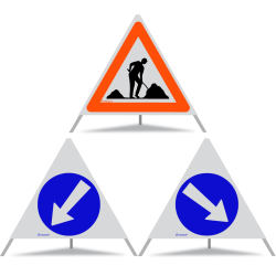 TRIOPAN Faltsignal 70 R1 Reflektierend Kombi mit Etui (Baustelle - Links umfahren - Rechts umfahren)