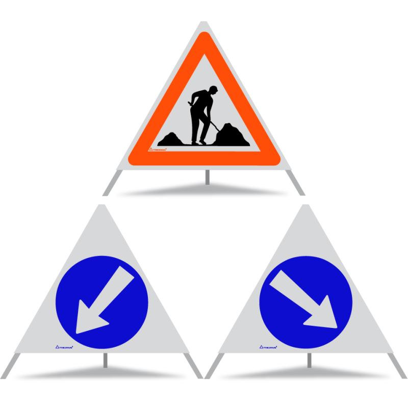 TRIOPAN Faltsignal 70 R1 Reflektierend Kombi mit Etui (Baustelle - Links umfahren - Rechts umfahren)