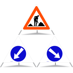 TRIOPAN Faltsignal 90 Tagesleuchtend Kombi mit Etui (Baustelle - Links umfahren - Rechts umfahren)
