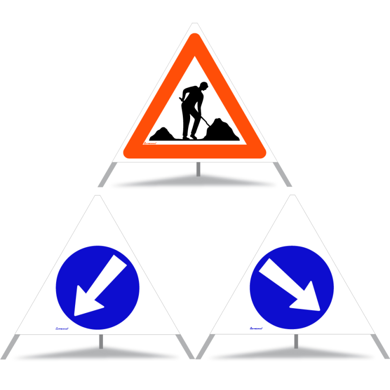 TRIOPAN Faltsignal 90 Tagesleuchtend Kombi mit Etui (Baustelle - Links umfahren - Rechts umfahren)