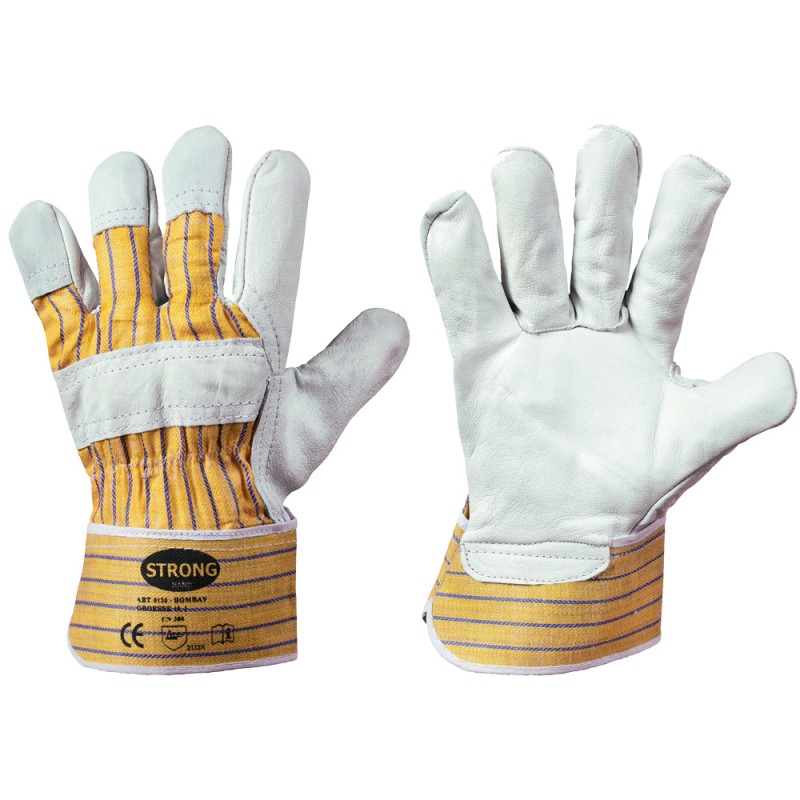 120 Paar BOMBAY STRONGHAND® Handschuhe aus Rind-Vollleder in Natur/Gelb, CAT 2 zertifiziert