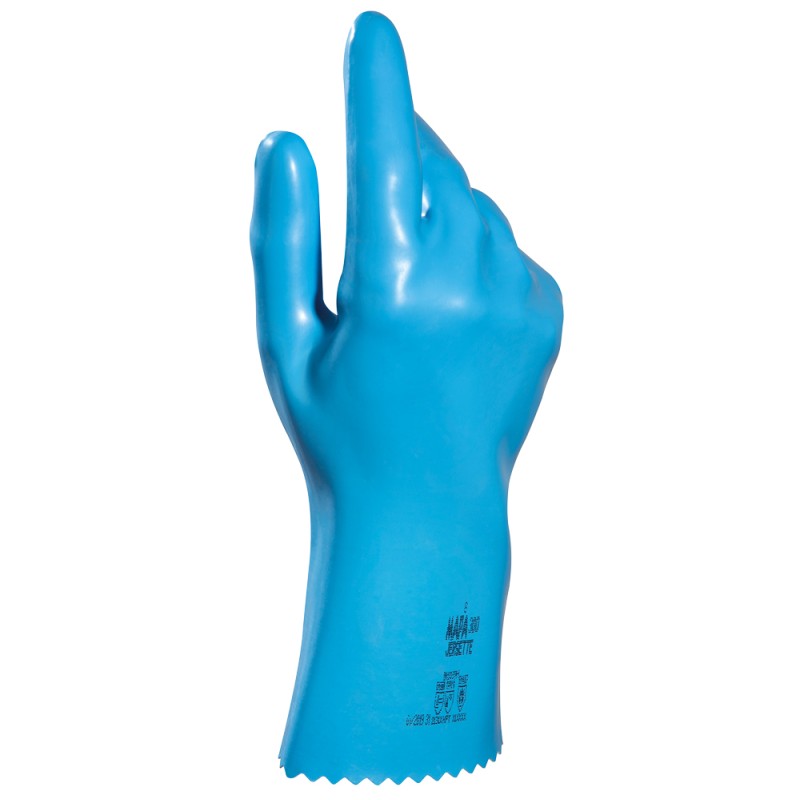 50 Paar MAPA® Jerset 300 Chemikalienschutzhandschuhe aus Naturlatex, blau, glatt, mit Textilträger