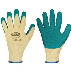 120 Paar Stronghand Spezialgrip Handschuhe aus Polyester mit Schrumpflatex, gelb/grün, Kategorie 2