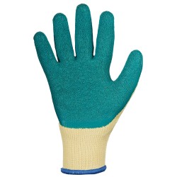 120 Paar Stronghand Spezialgrip Handschuhe aus Polyester mit Schrumpflatex, gelb/grün, Kategorie 2