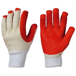 120 Paar Stronghand® Handschuhe aus Baumwolle und Polyester mit Latexbeschichtung in Weiss und Orange, Kat 2