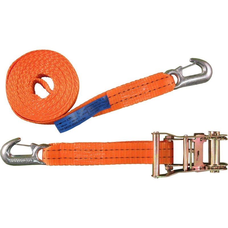 2-teilig Zurrgurt 2000kg / 6m - 35mm Ratsche mit Druckratsche und Sicherungshaken