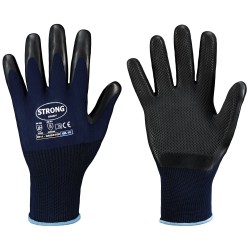 120 Paar STRONGHAND® Handschuhe aus Polyester mit Latex-Beschichtung in dunkelblau/grau, Kategorie 2