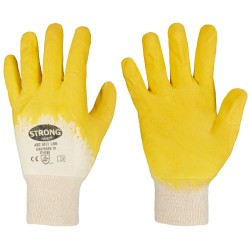 120 Paar STRONGHAND® Handschuhe aus Baumwoll-Trikot mit Latex-Beschichtung in Natur und Gelb, Kategorie 2