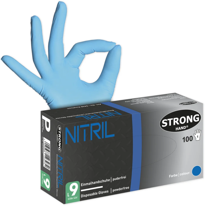 10 Box KOWLOON STRONGHAND® Nitrilhandschuhe, blau, puderfrei, lebensmittelecht, Kategorie I