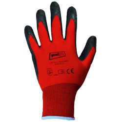 120 Paar GOODJOB® Handschuhe aus Polyester mit Schrumpflatex-Beschichtung in Rot/Schwarz, Kategorie 2