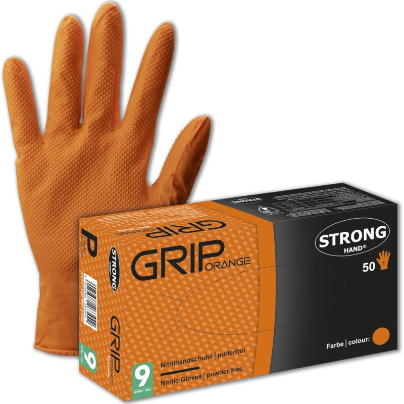 10 Box Stronghand Nitrilhandschuhe orange puderfrei mit Diamantmuster EN ISO 374 Kat 3