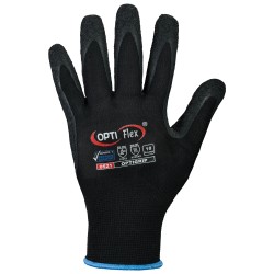 120 Paar OPTIGRIP OPTIFLEX Handschuhe aus Polyamid mit Schrumpflatex-Beschichtung in Schwarz, Kategorie 2
